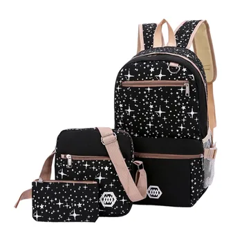 

Backpack Women Large Capacity Fashion Simple School Backpack Girl Fashion Outdoor Three-Piece Canvas Solid Color Travel Bag K618