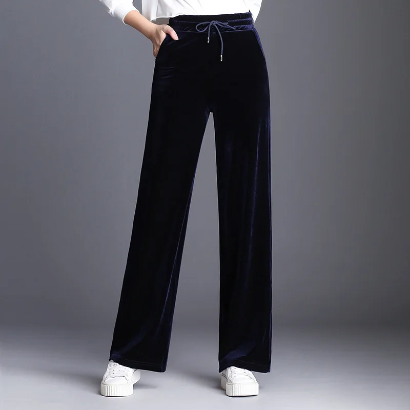

New 2020 new autumn Women pants High Waist Full length velvet loose casual straight wide leg velour pants Plus size 6XL
