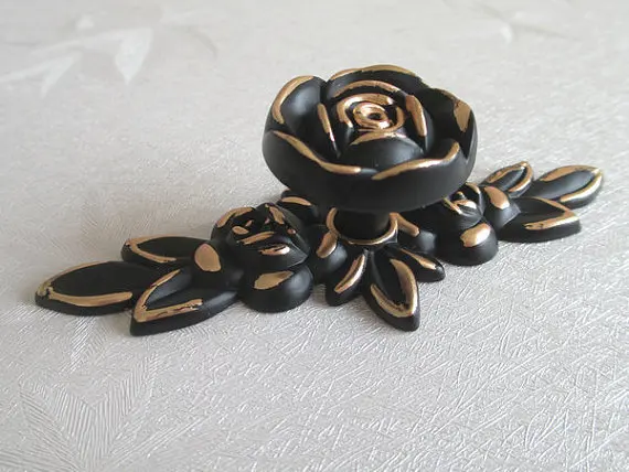 

Shabby Chic Dresser Knob Drawer Pulls Knobs Handles Gold Black Kitchen Cabinet Handle Pull Hardware Rose Flower Back Plate