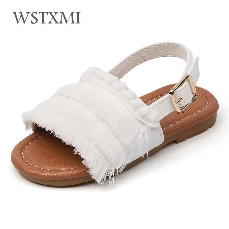 

New Girls Leather Sandals for Kids Beach Shoes Summer Children Casual Slipper Open Toe Flat Soft Anti-slip Princess Baby Toddler