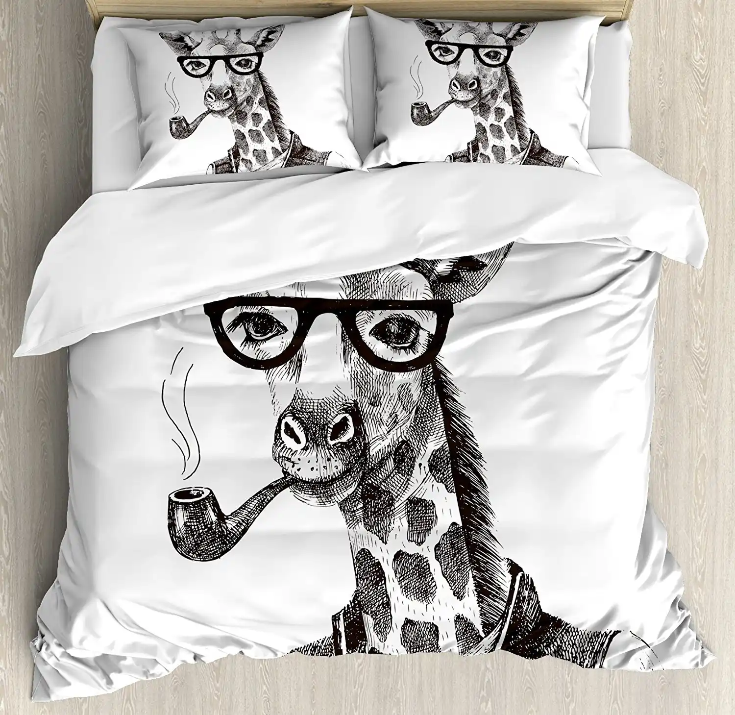 Quirky Decor Duvet Cover Set Giraffe Smoking Pipe Dressed Up Fancy