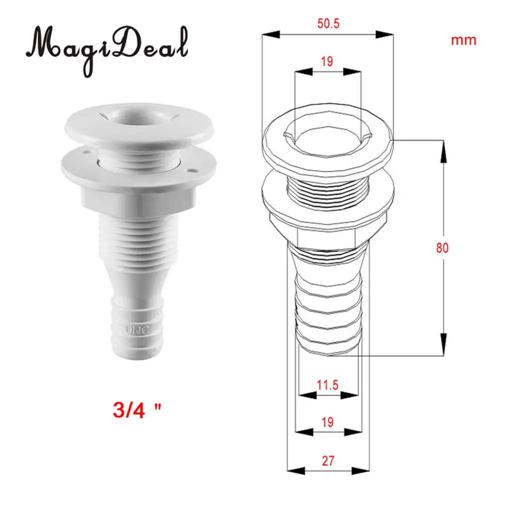 MagiDeal 1Pc Plastic Thru-Hull Bilge Pump & Aerator Hose Fitting for Marine Fishing Kayak Canoe Boats Dinghy Yacht Acce 5 Sizes