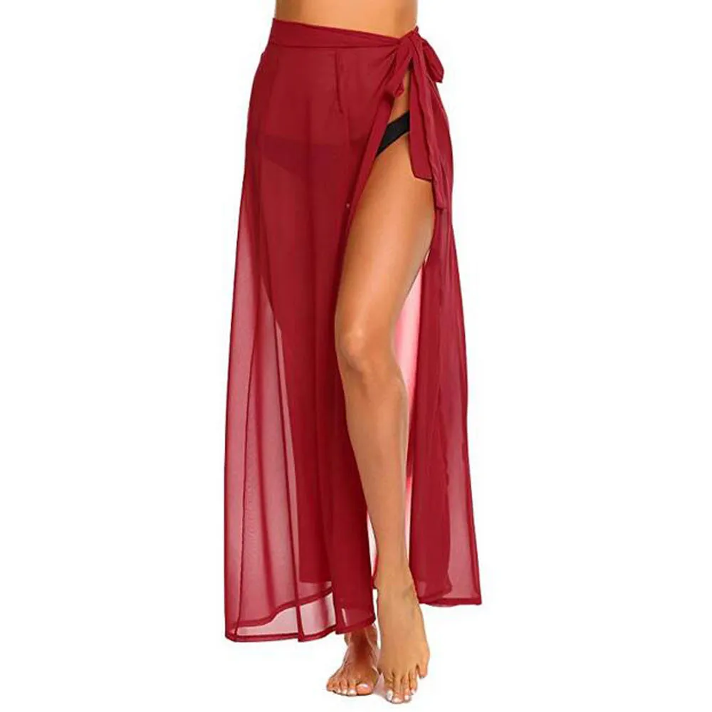 

long beach dress Womens Multifunction Cover up Sarong beach wrap red High Sexy Split Swimsuit Cover-up Smock Dress pareo Skirt