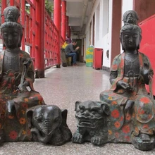 Xd 002698 1" Тибетский бронза Медь Перегородчатой Манджушри самантабхадра Гуань инь Статуя Пара