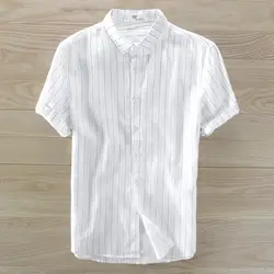 Новое поступление 100% лен белые рубашки брендовая мужская повседневная Летняя обувь мужская рубашка Лен с отложным воротником 3XL Удобная