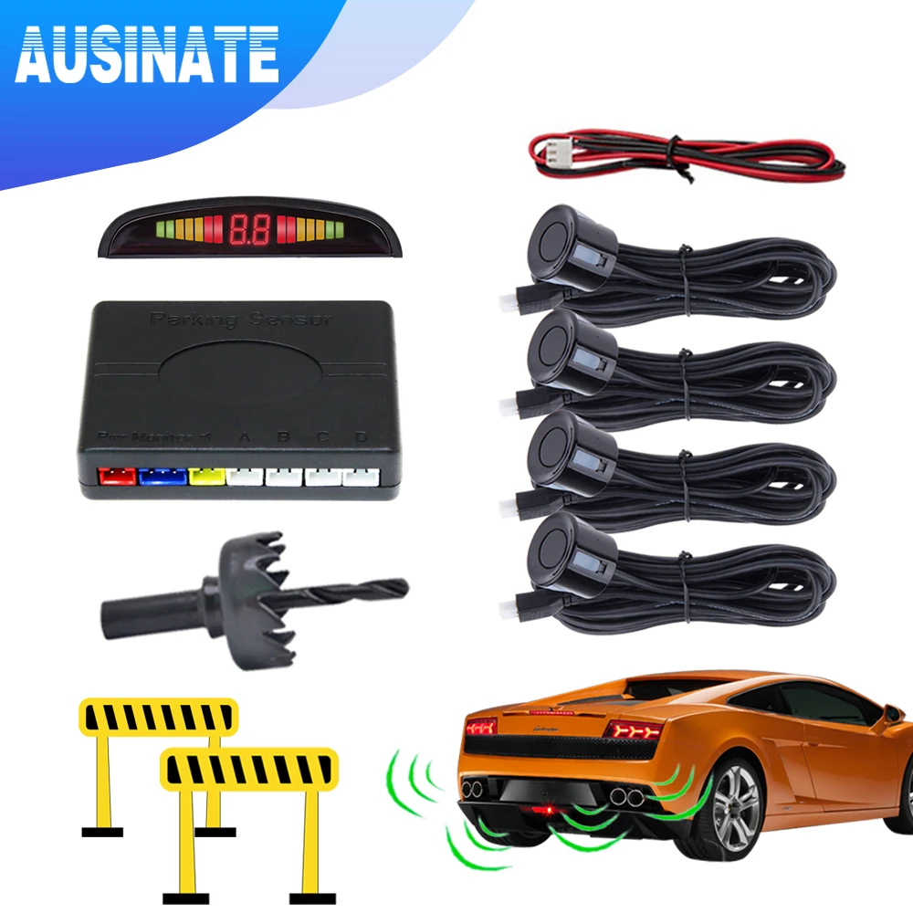 

Car Parking Sensor Kit With 4 Sensors Auto Parktronic Reverse Backup Parking System Radar Monitor Detector LED Display