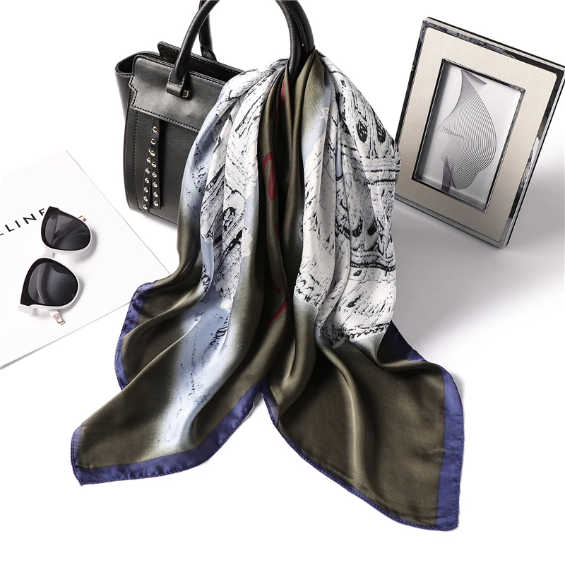 

Women Scarf Silk Square Head Neck Scarfs Foulard Fashion Lady Office Neckerchief Bag Tie Print Shawl