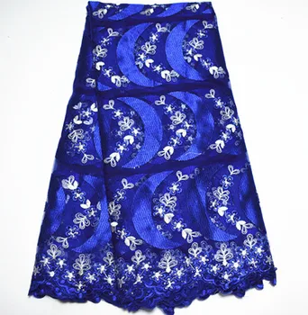 

New Blue African Lace Fabric With Bead Nigerian Lace Fabrics 2017 High Quality French Tulle Stone Lace Fabric For Wedding Dresss
