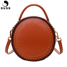 SUDS/брендовая сумка из коровьей кожи для женщин, винтажные сумочки с заклепками, сумки на плечо, дизайнерские высококачественные женские сумки через плечо, круговые сумки