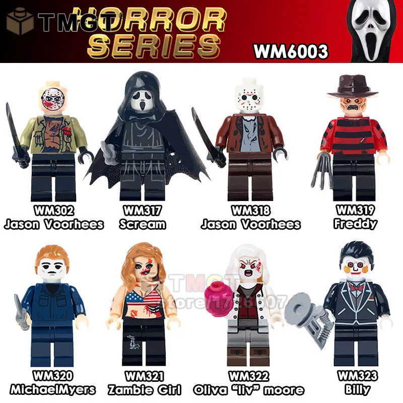 

Single Sale Horror Jason Voorhees Michael Myers Zambie Scream Billy Freddy Movie It The Ring Building Blocks Toys For Children