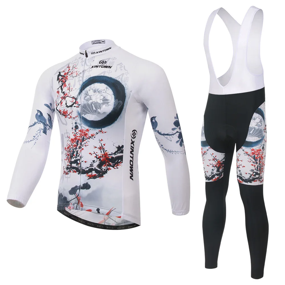 

XINTOWN Men's Bicycle Clothes Set 2017 New Spring Autumn Long Sleeve Radsport Jersey Gel Padded Cycling Bib Pants Free Ship