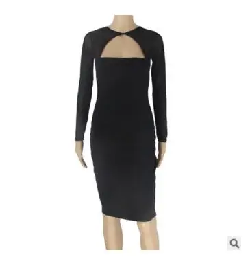 

Party Night Turtle Neck Club Dress Hollow Out Mesh Slim Dresses Sexy Skinny Cut Off Black Brand Vestidos New