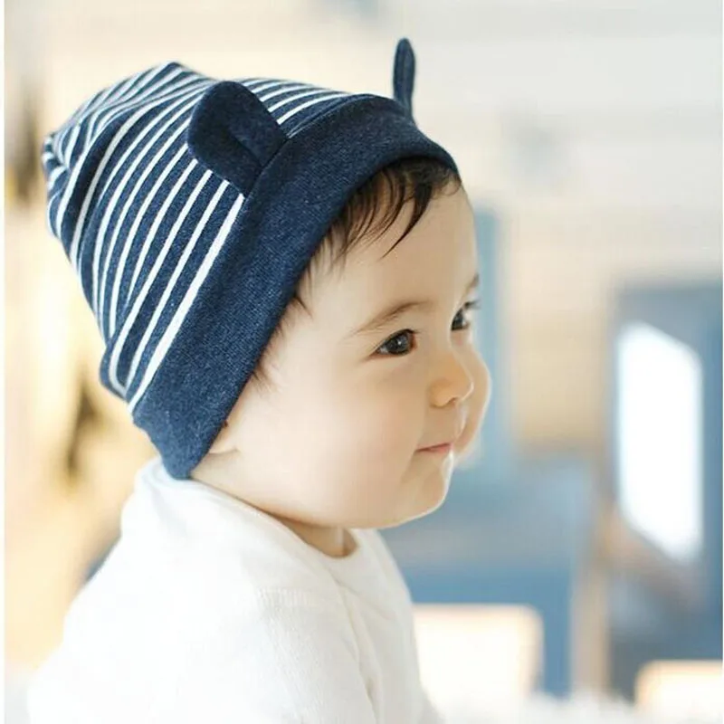 free shipping 200PCS/LOT Cute Stripe Newborn Infant Toddler Girl Boy Baby Cap bear Beanie Cotton Hat Cotton beanie stripe earcap cartoon bear baby girl boy toddler infant kid newborn children knit hat beanie cotton cap