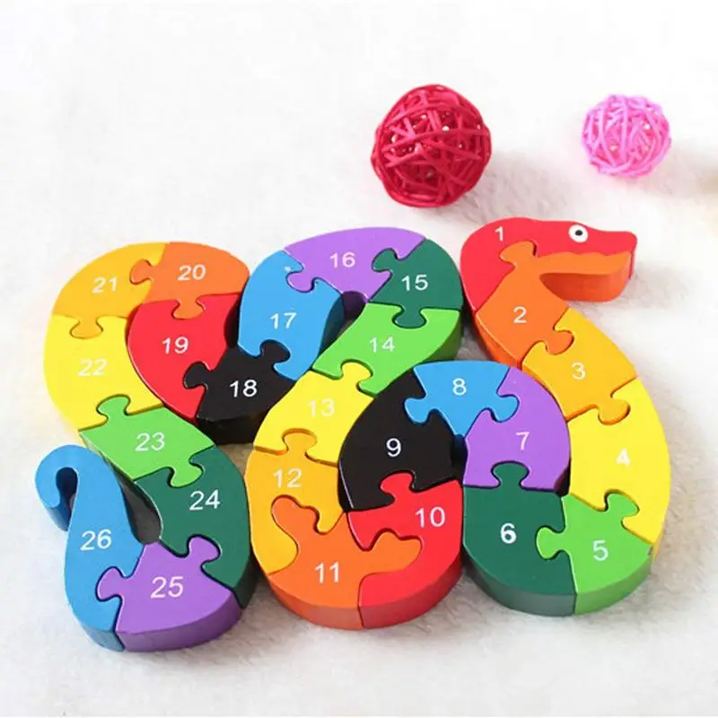 Алфавит головоломка 3D дерево детский образовательный игры животные змея игрушка подарок