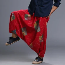 Мужские хлопковые красные брюки Crago с большим шаговым швом, хиппи, эластичный пояс, шаровары, широкие штаны ниндзя, брюки, повседневные Непальские мужские индийские штаны