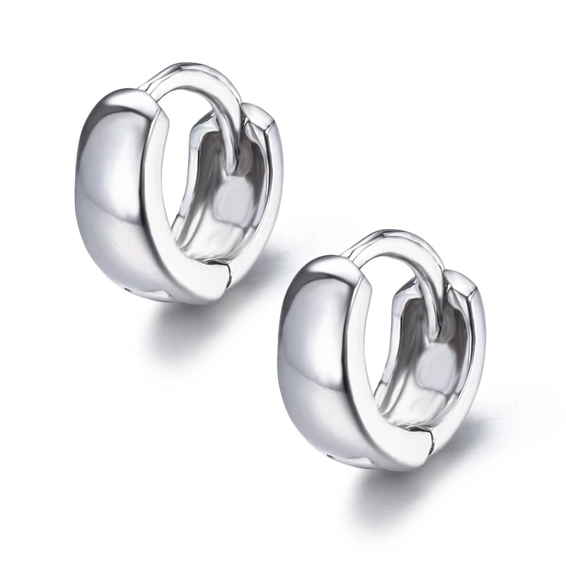 925 пробы серебряные круглые широкие маленькие серьги-кольца Huggies для женщин, девушек, Мужчин, Ювелирные изделия, антиаллергенные серьги Aros Aretes Ohrringe - Окраска металла: Платиновое покрытие