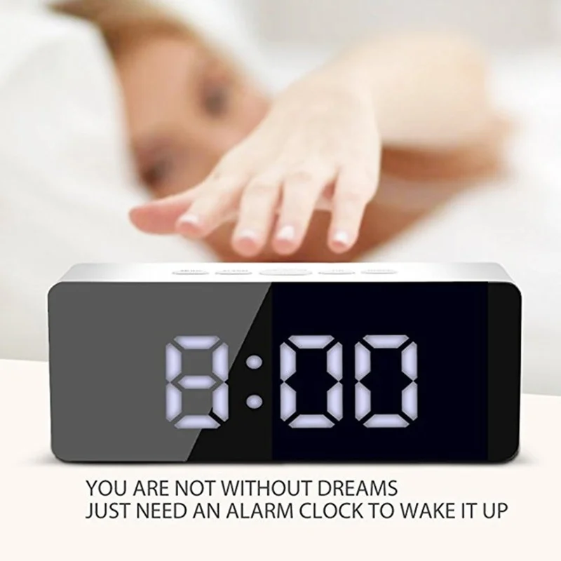 

LED Mirror Alarm Clock Digital Table Clock Wake Up Light Electronic Large Time Temperature Display Home Decoration Clock Cute