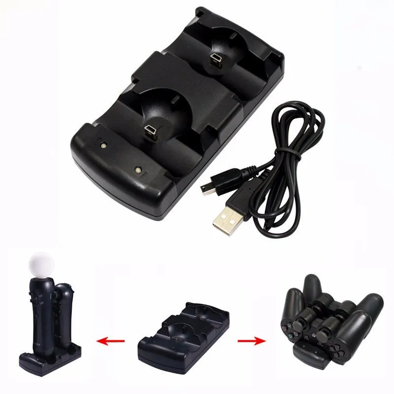 5pcs 2 In 1 Dual Charging Dock Charger USB For PS3 Gamepad & for PS3