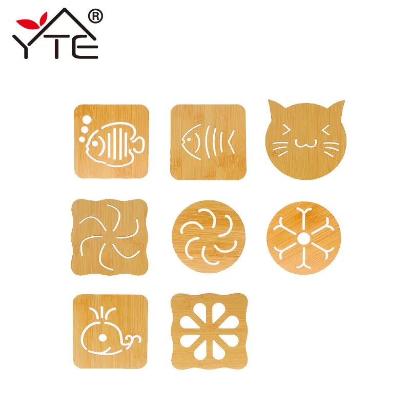 

YTE Wooden Insulation Mat Cartoon Wooden Hollow Insulation Pad Pot Mat Non-slip Meal Bowl Coaster Kitchen Accessories