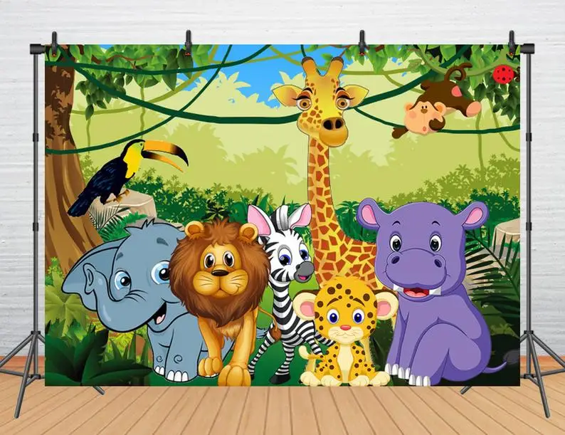MEHOFOTO джунгли сафари лес фотография фон мультфильм милые животные День Рождения Декор детский душ стол фото фон