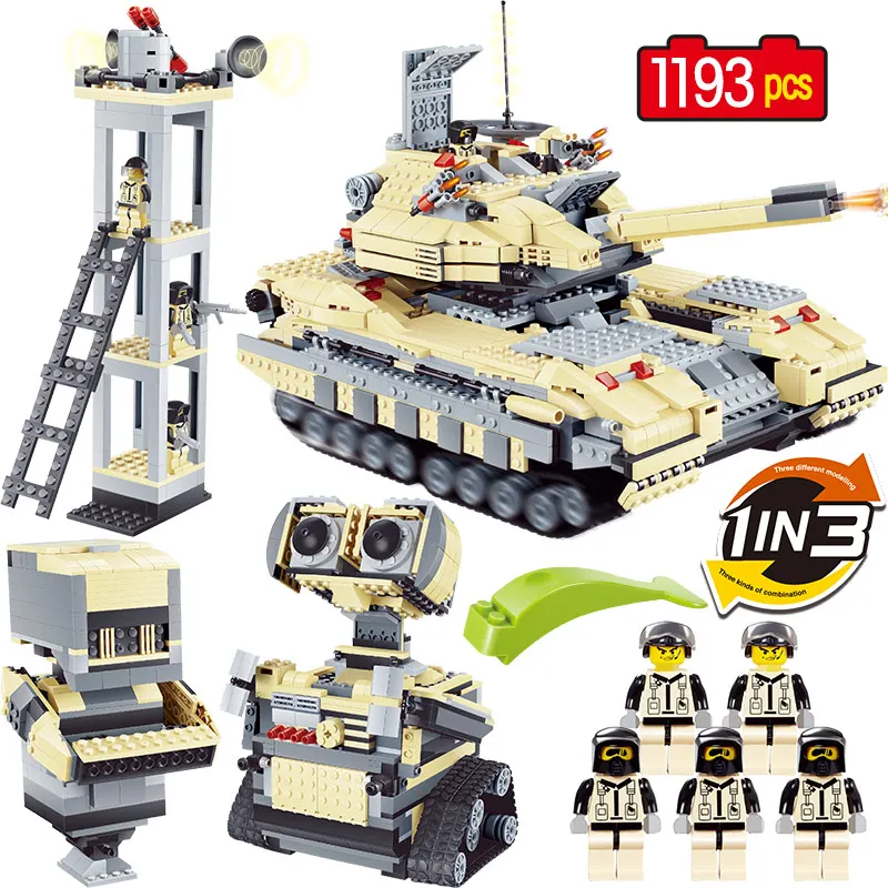 

1193pcs Military Building Blocks Compatible WW2 T90 Main Battle Tank Wall Anti Terrorism Robot Police Bricks Toys for Boys Gifts