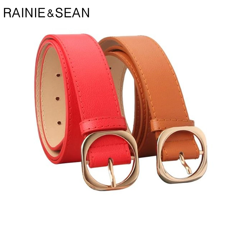 

RAINIE SEAN Belt For Trousers Women Pu Leather Belt Pin Buckle Belt For Women Casual Red Black Camel Ladies Belt For Jeans