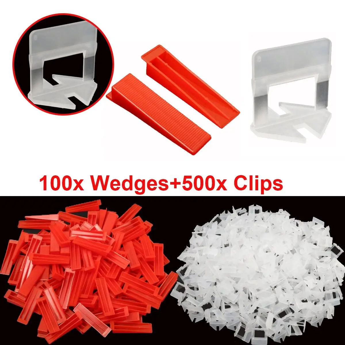 

600 Tile Leveling System - 500 Clips + 100 Wedges Plastic Spacers Tiling Tools