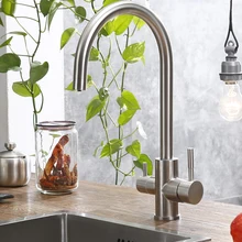 Contemporary Three Way Sink Mixer Water Filter Tap 304 SUS Kitchen Faucets Drinking Water Faucets Brushed