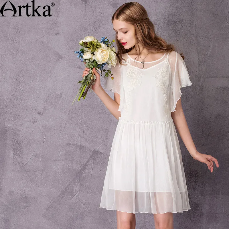 white butterfly sleeve dress