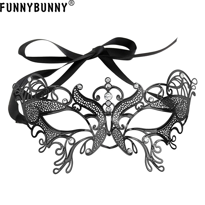 

FUNNYBUNNY Black Metal Right Half Face Metal Princess Mask Halloween Mask Luxurious Venetian Masquerade Filigree Mask