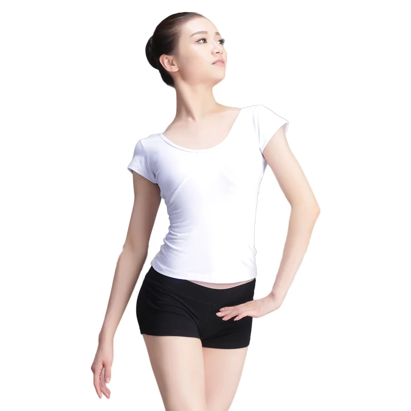 

New Short Sleeve Cotton Ballet Dance Slim T Shirt Adult Girls Women White/Black Elastic Gymnastics Tops
