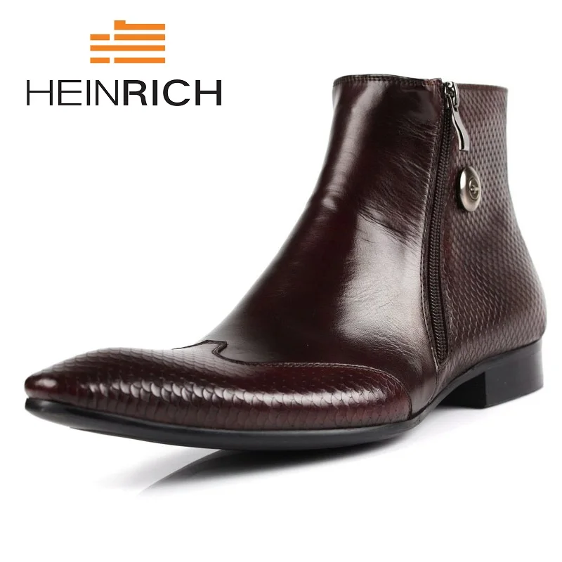 

HEINRICH Winter Newest Mens Leather Chelsea Boots Pointed Toe Genuine Leather Men Boots Office High Top Shoes Men Zapatos