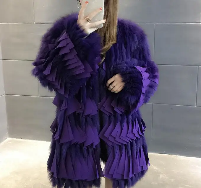 Осеннее и зимнее новое импортное шифоновое пальто из лисьего меха, женское длинное пальто из меха Haining car - Цвет: purple