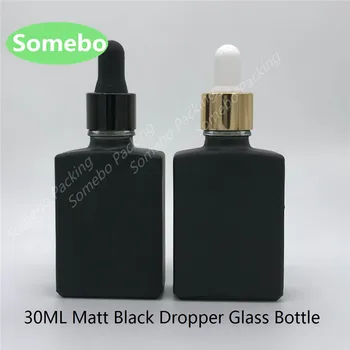 

500PCS/LOT 30ml frost black glass essential oil dropper bottle essential drop vials Cosmetic Containers 30cc Square black bottle
