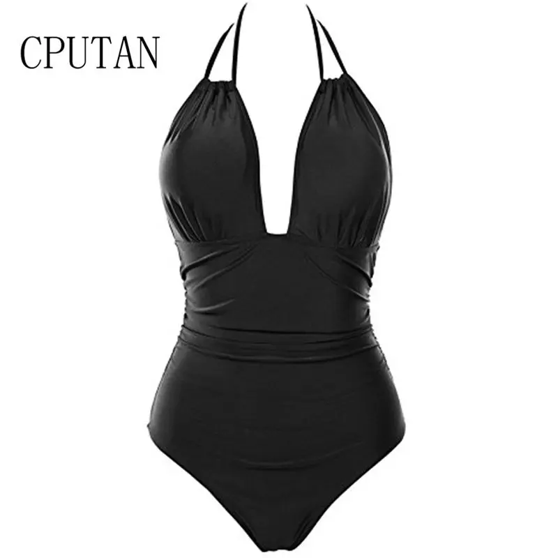 CPUTAN 2020 Women Vintage Dots One Piece Swimwear Backless Tummy Control Monokini Swimsuit Halter Push up Bathing Plus Size 4XL