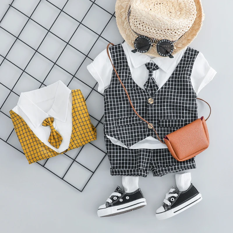 

2019 Summer Baby Boys Clothing Sets Infant Toddler Clothes Suits Gentleman Style Plaid Shirt Shorts Kids Children Clothes Suits