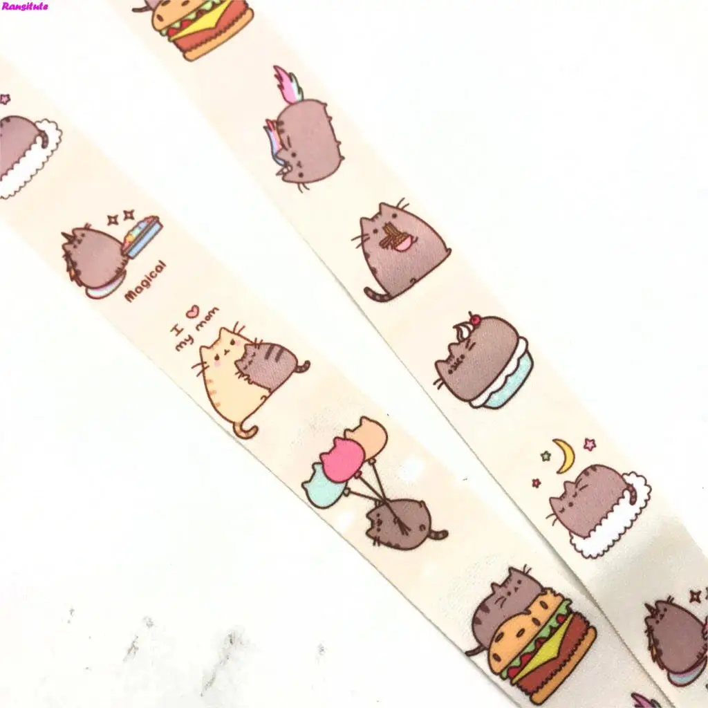 R156 кошка мультфильм брелок для ключей ID бейдж держатель животных телефон шейный