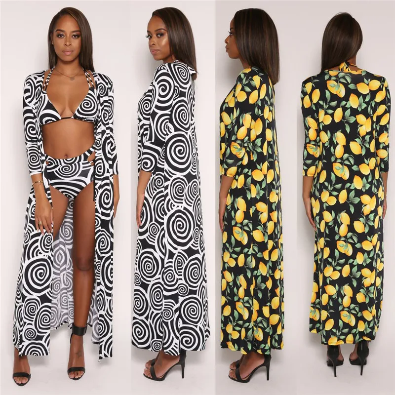 

2018 Three Pieces Lemon Bikini High Waist Swimwear Bandage Hollow Out Bathing Suit Sexy Swim Suit Floral Printing Beachwear XL
