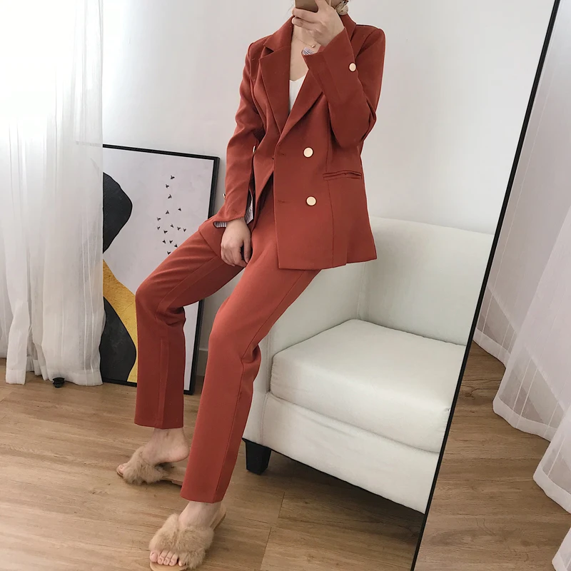 Women's suits 2019 autumn and winter new temperament casual solid color long-sleeved suit jacket two-piece casual trousers