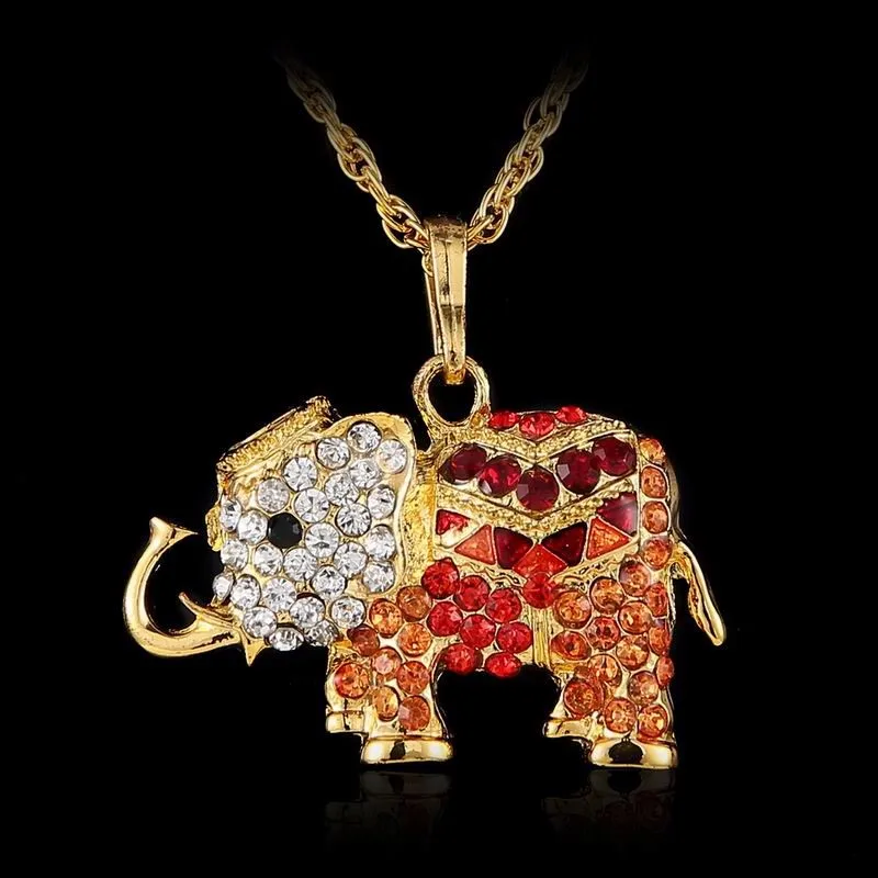 Готическое ожерелье со стразами и подвеской в виде слона, изысканное ожерелье, винтажное Ретро Бохо ювелирное изделие, милое ожерелье с эмалью
