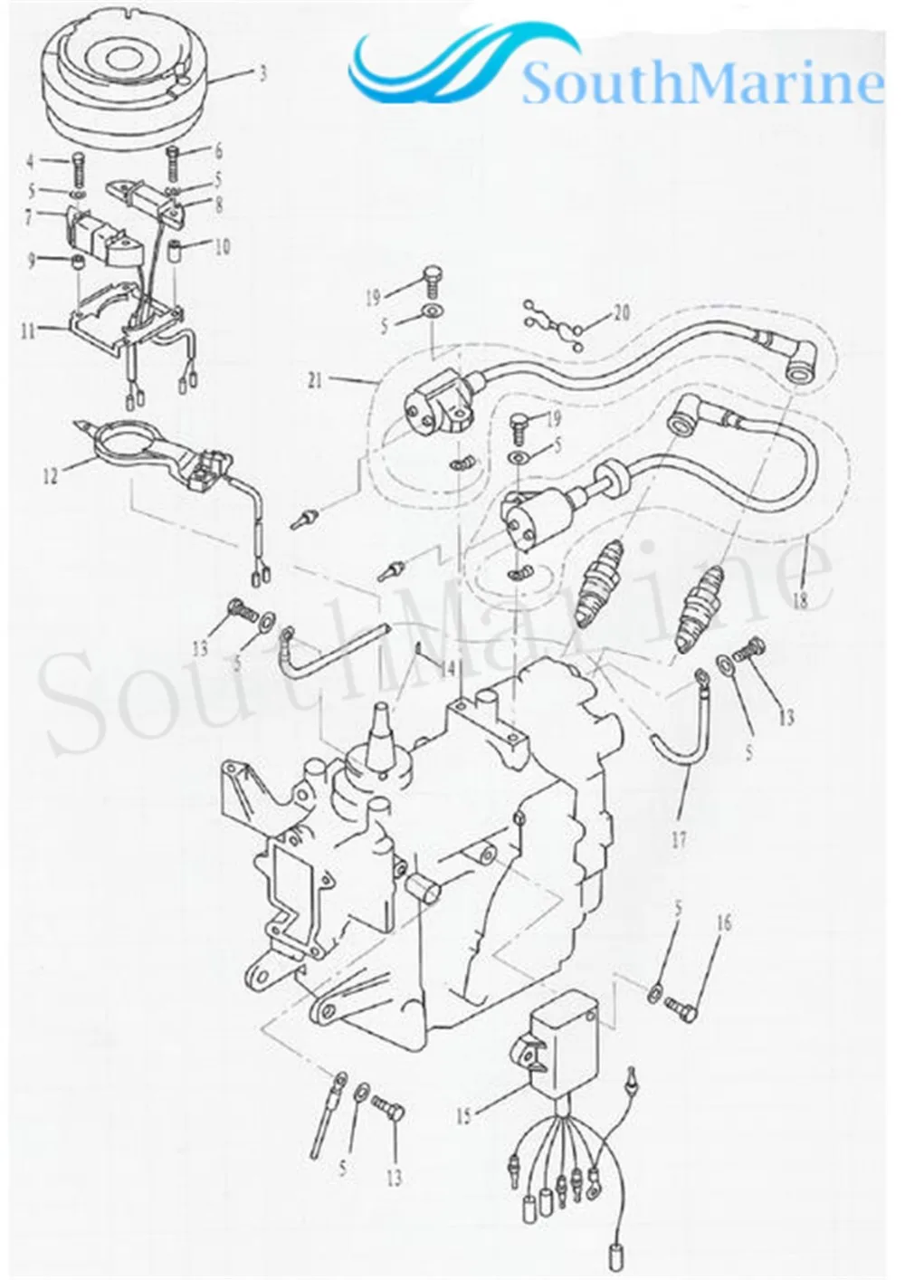 Лодочный мотор 63V-85520-01 63V-85520-00 генераторная катушка для Yamaha 9.9HP 15HP 2-х тактный двигатель 1996-2009