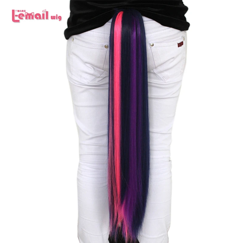 

L-email wig 65cm Long Straight Purple and Mixed Color Cosplay Wigs Clip on Wigs Pony Synthetic Hair