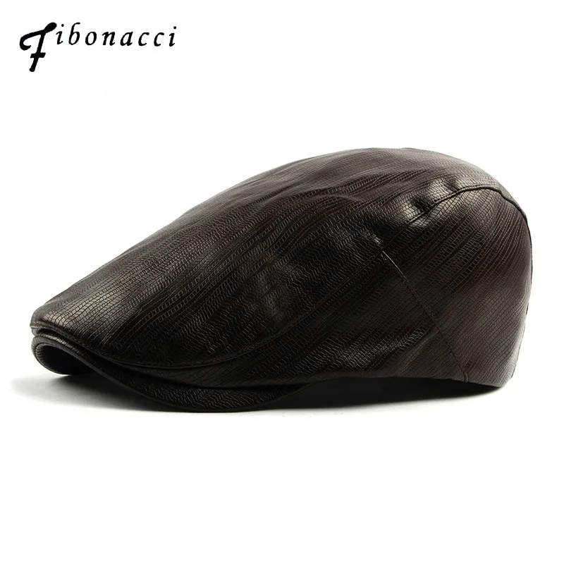 

Fibonacci 2018 New High Quality Retro Adult Faux Leather Berets Men PU Striped Cabbie Flatcap Hats for Women's Newsboy Caps