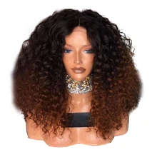 EEWIGS 24 pulgadas marrón resistente al calor peluca rizado barato peluca con malla frontal con cabello Natural Ombre sintético pelucas para mujeres