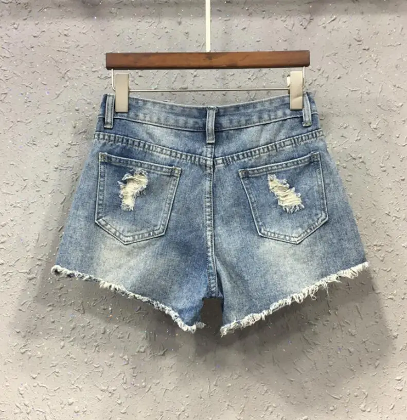 2019 летние Для женщин Джинсовые шорты модные новое отверстие цветок из бисера шорты с вышивкой Femme короткие джинсы Mujer spodenki damskie w421