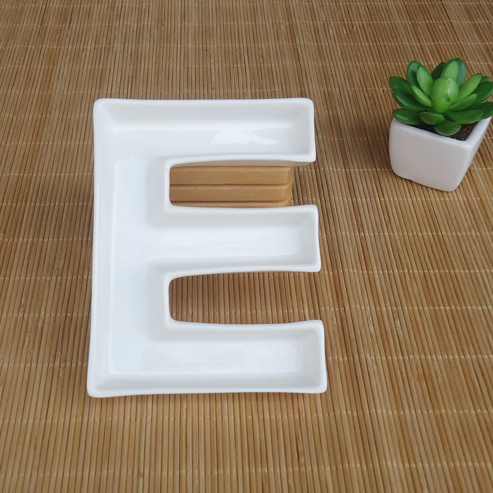 

White Ceramic English Letter E Shape Dish, Dishes for Party and Wedding