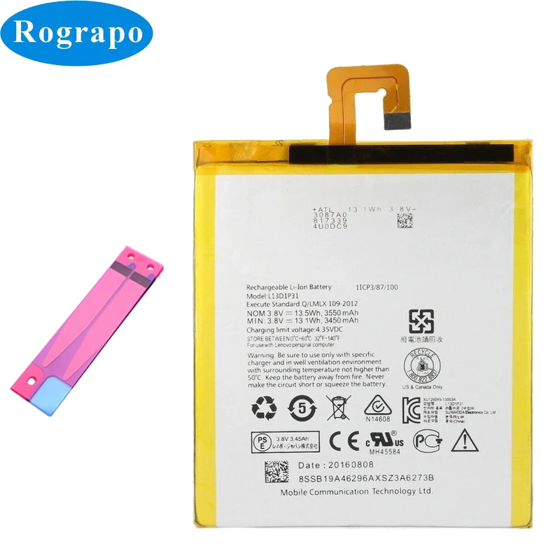 

Origianl 3550mAh L13D1P31 Replacement Battery For Lenovo LePad S5000 S5000H Pad A3500 Tablet PC tab 2 A7-3 Mobile Phone
