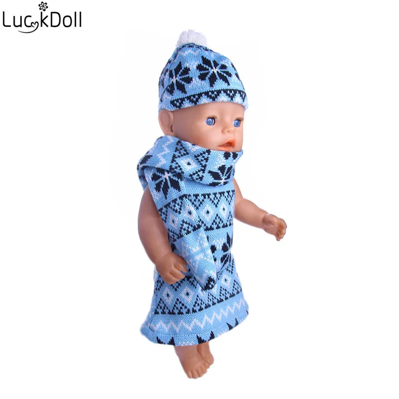 LUCKDOLL шляпа ручной работы+ шарф+ платье подходит 18 дюймов Американский 43cmBabyDoll одежда аксессуары, игрушки для девочек, поколение, подарок на день рождения