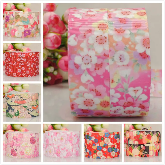 

10yards - Different sizes Japanese style printed Grosgrain ribbon -Japanese flowers pattern ribbon