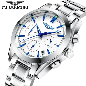 

GUANQIN Business Watch Luxury Men Chronograph Watch Luminous Clock Men's Quartz-watch Stainless Steel Strap Wrist Watches saat